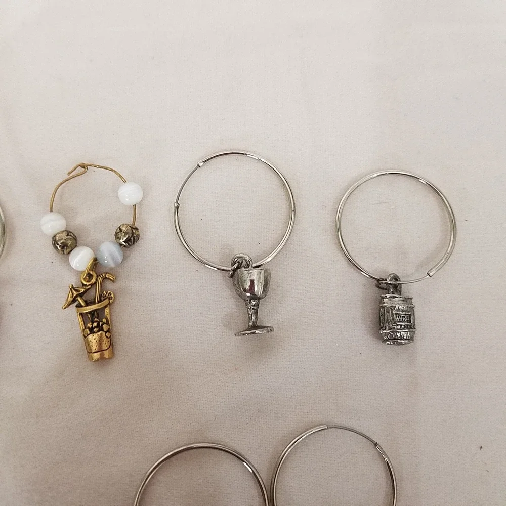 Wine themed Glass Charms Mixed Colors Excellent Beaded‎ Metal 9pc Set